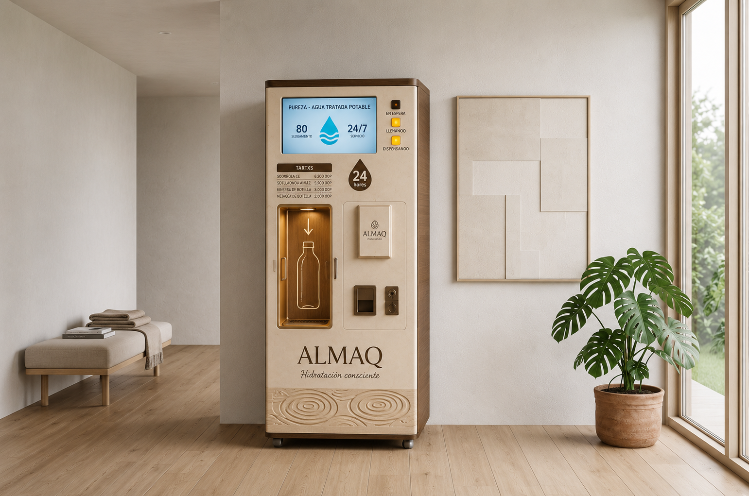 Máquina ALMAQ en lobby minimalista